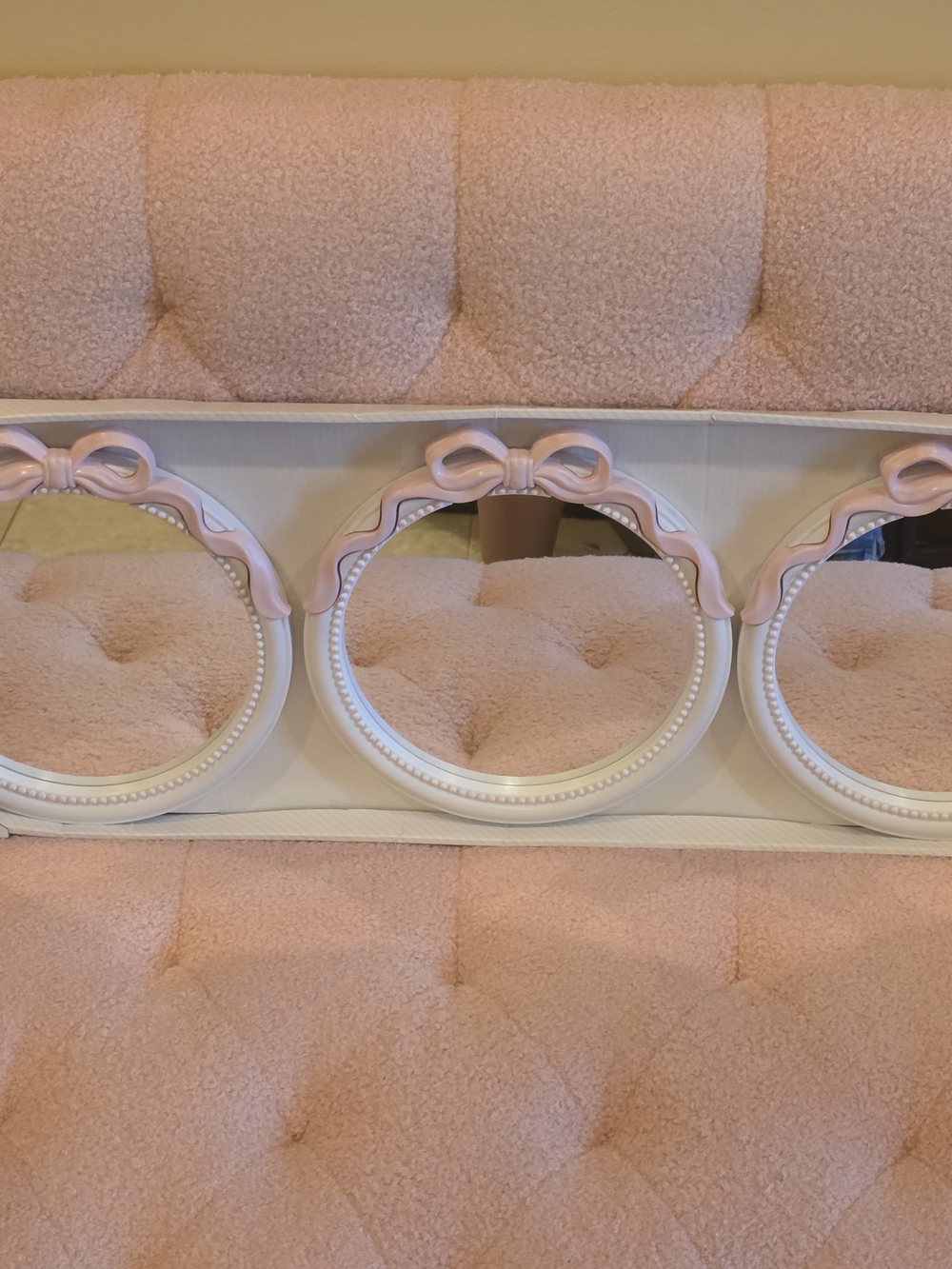 Pink Bow Round Mirrors Set - 3 Decorative Wall Mirrors